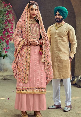 pink faux georgette pakistani salwar kameez