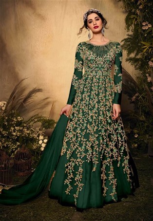 green soft net abaya style salwar kameez