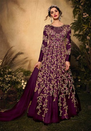 purple soft net abaya style salwar kameez