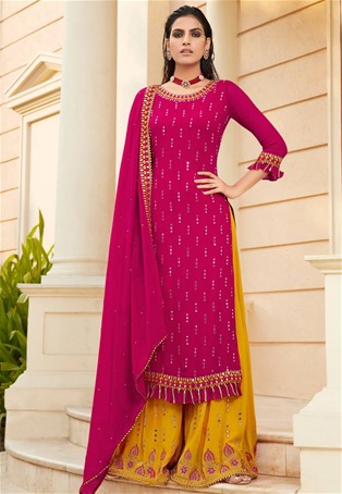 pink foux georgette embroidered palazzo salwar kameez