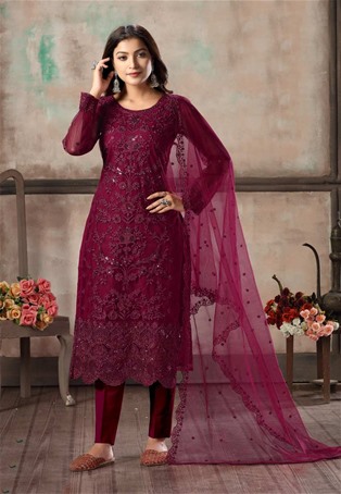 dark violet net embroidered salwar kameez