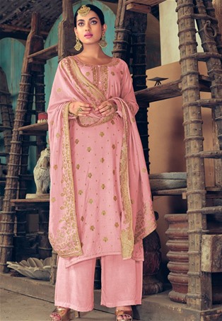 pink silk jacquard pakistani salwar kameez