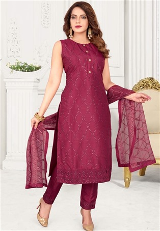 pinkish maroon poly silk readymade salwar kameez