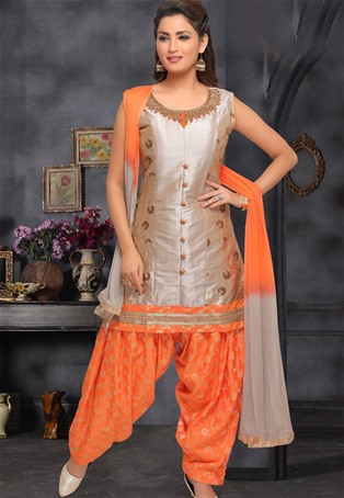 orange poly silk readymade salwar kameez