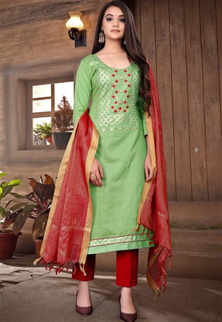 green glass cotton straight pant salwar kameez