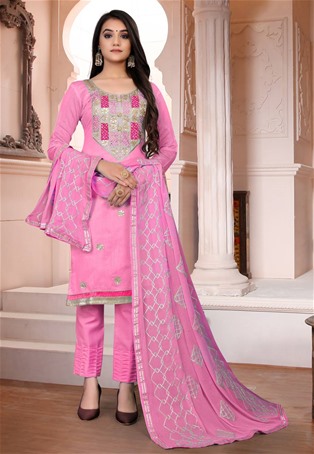 pink modal chanderi straight pant salwar kameez
