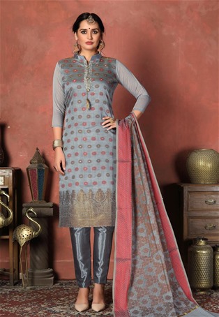 grey banarasi silk straight pant salwar kameez