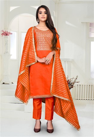 orange modal chanderi straight pant salwar kameez