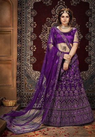 purple net wedding lehenga choli