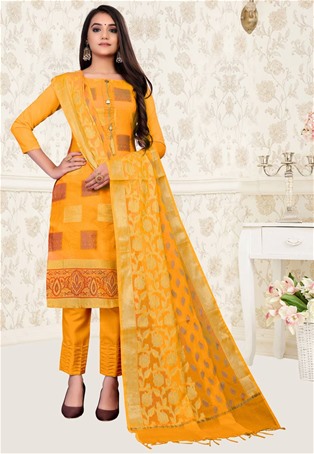yellow banarasi jacquard straight pant salwar kameez