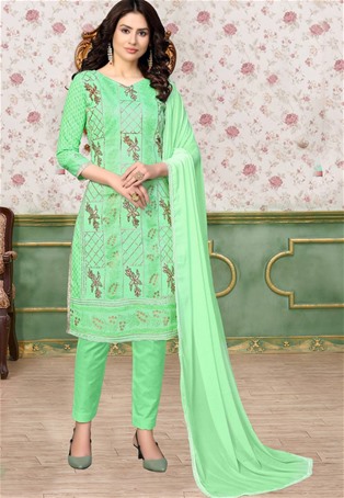 light green glass cotton straight pant salwar kameez