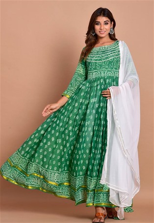 green rayon gown style salwar kameez