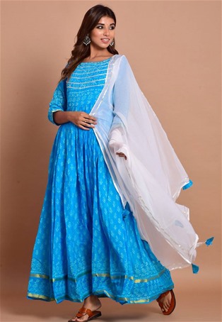 blue rayon gown style salwar kameez