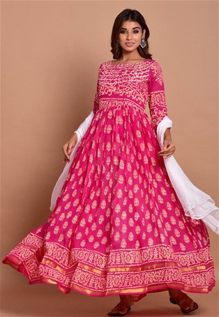 pink rayon gown style salwar kameez