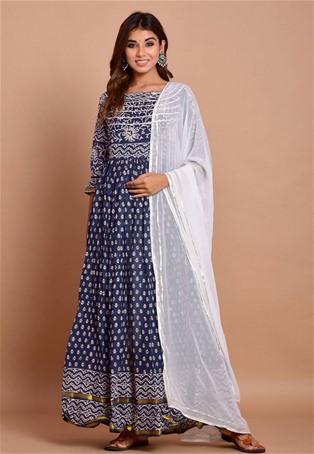nevy blue rayon gown style salwar kameez