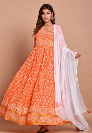 orange rayon gown style salwar kameez