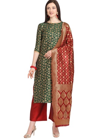 green weaving jacquard straight pant salwar kameez