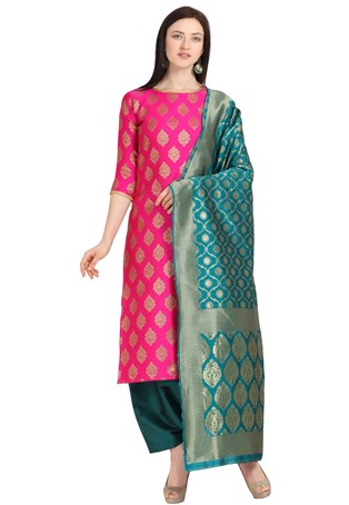 pink weaving jacquard straight pant salwar kameez