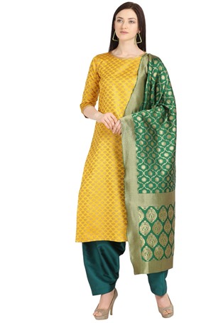 yellow weaving jacquard straight pant salwar kameez