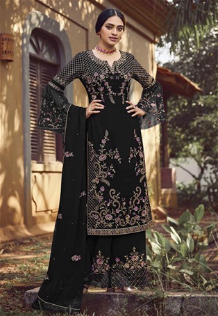 black faux georgette sharara style salwar kameez