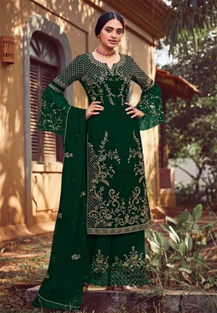 green faux georgette sharara style salwar kameez