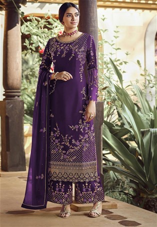 purple faux georgette palazzo style salwar kameez