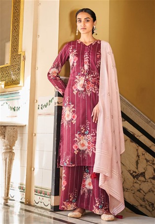 burgundy art silk palazzo salwar kameez