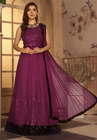 purple faux georgette abaya style salwar kameez