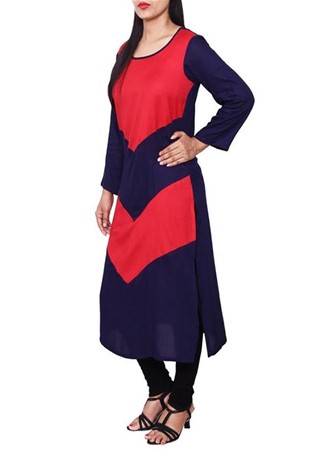 red and blue rayon a-line long kurta