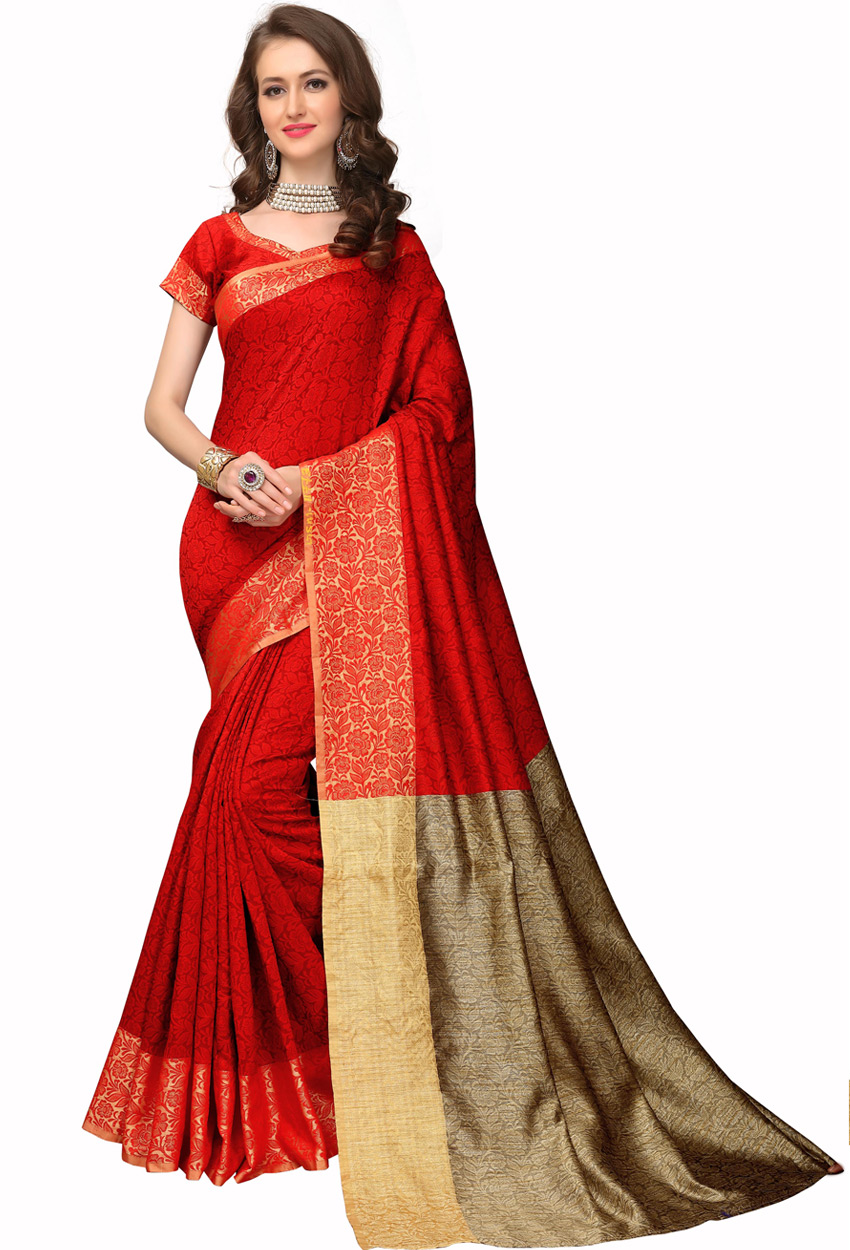 Red Banarasi Silk Kanjeevaram Saree Srcgf37 6864