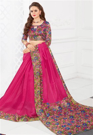 pink silk printed saree