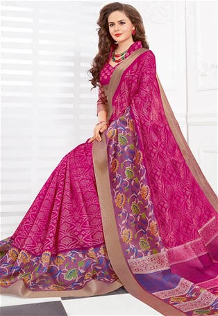 pink silk printed saree