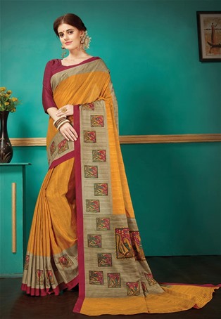 orange pashmina silk printed saree