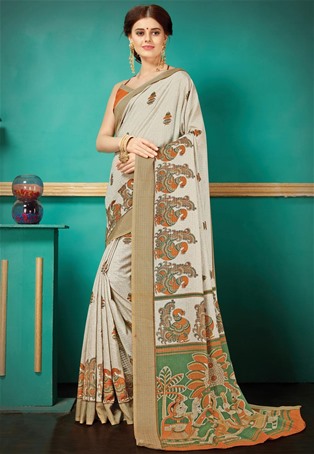 ivory pashmina silk printed saree