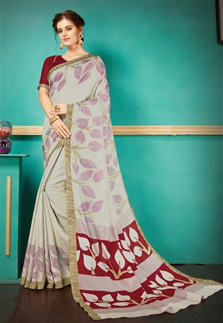 grey pashmina silk printed saree