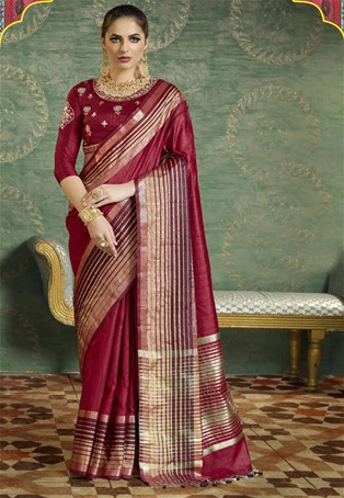 maroon handloom silk designer saree