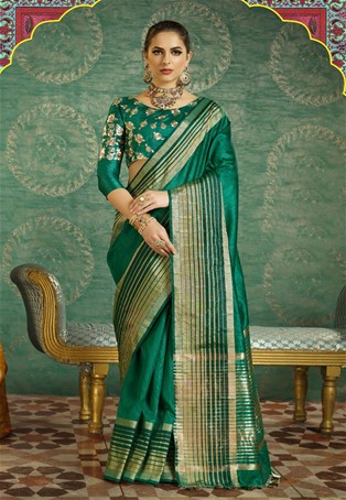 green handloom silk designer saree