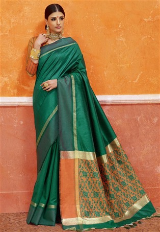green handloom silk designer saree