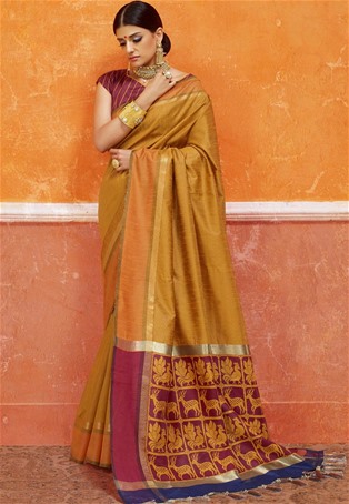 yellow handloom silk designer saree