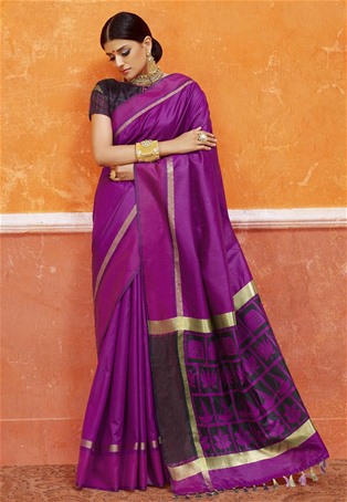 purple handloom silk designer saree