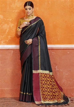 black handloom silk designer saree