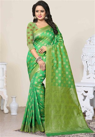 green banarsi silk designer saree