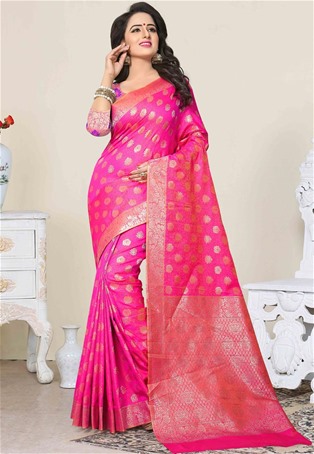 pink banarsi silk designer saree