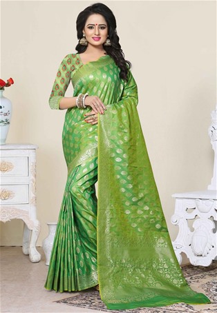 green banarsi silk designer saree