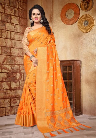 orange silk designer saree