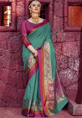 green silk traditional saree