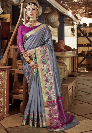 gray silk traditional saree