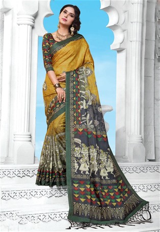 multicolor manipuri silk printed saree