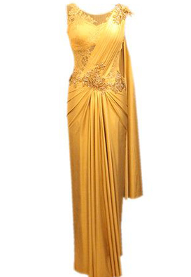 sleeveless gold draped saree