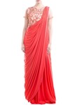 coral embroidered saree